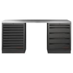 KRAFTWERK Mobilio Werkstatteinrichtung, Werkbank Black Edition 2er Unterschrank-Kombi, 14 Schubladen, Arbeitsplatte Edelstahl – 3964K-BLK-007-IX – KW-3964K-BLK-007-IX