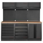 KRAFTWERK MOBILIO 3er Kombi Werkstattschrank – Multiplexplatte, 3 Oberschränke & Lochwand – KW-3964K-BLK-005