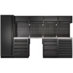 KRAFTWERK MOBILIO Werkstattschrank 5er Kombi – Hochschrank, 4/5/9 Schubladen & Edelstahl-Arbeitsplatte – KW-3964K-BLK-015-IX