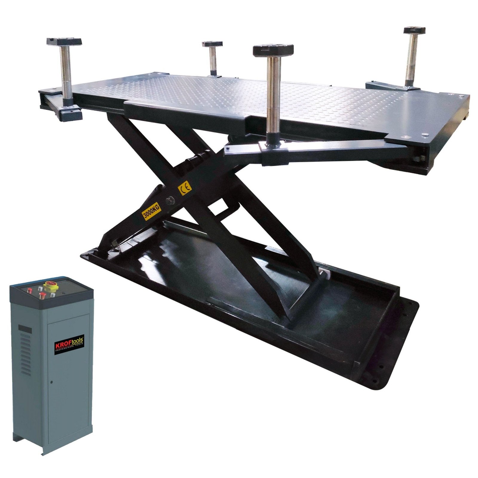 9819_3.jpg KROFtools 3.000kg Scheren-Hubtisch mit Einfach-Schere, Universal elektrisch Hubtisch, 3to Scherenhebebühne 400V – 9819 – Bild 1
