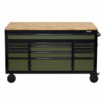 BUNKER Profi Werkbank mit Schubladen 61 Zoll, 155 cm – Grün – Werkbank mit Rollen – 15 Schubladen – D10368
